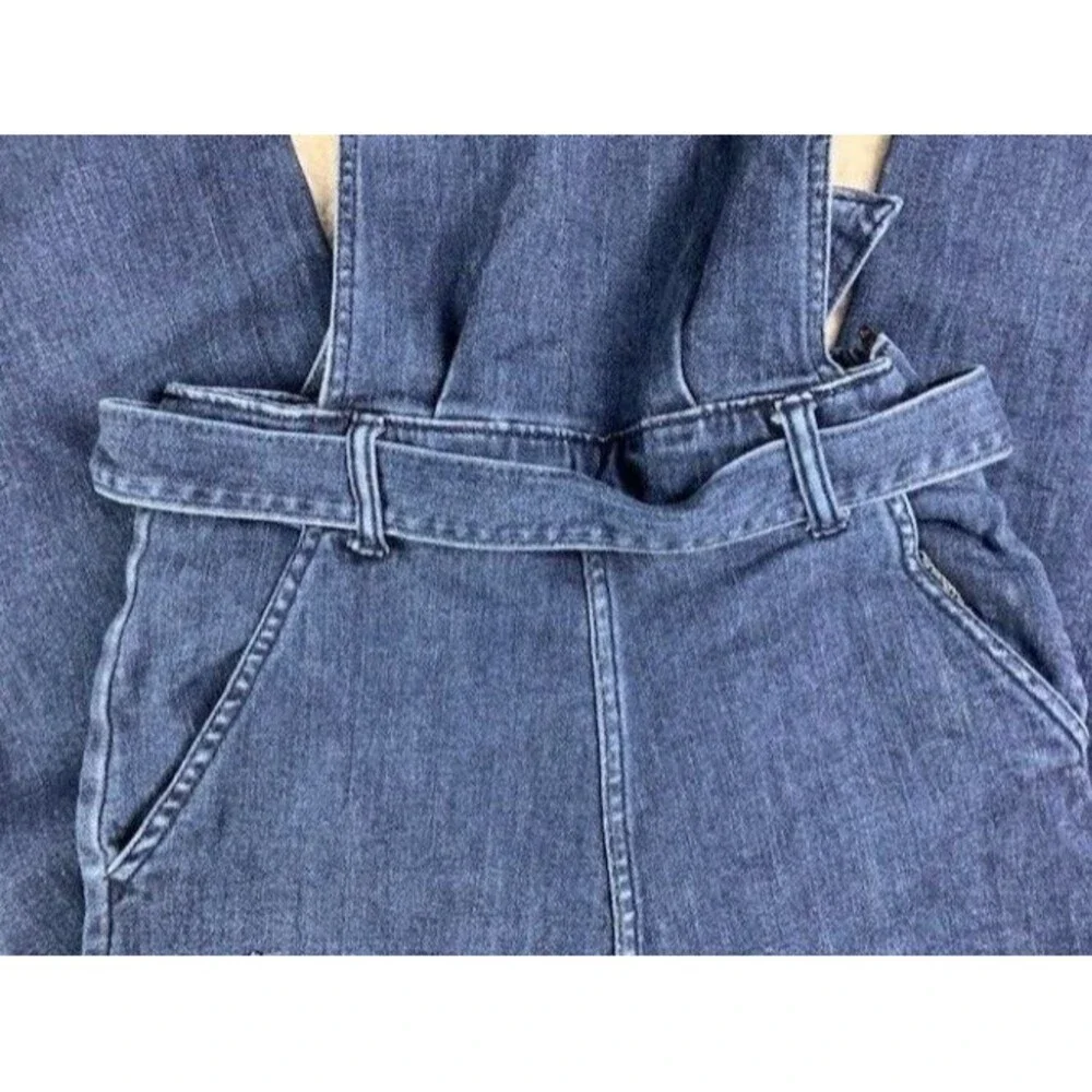 Universal Thread Size 4 Womens Bib Overalls Jean Denim Stretch Med Wash Tie Belt